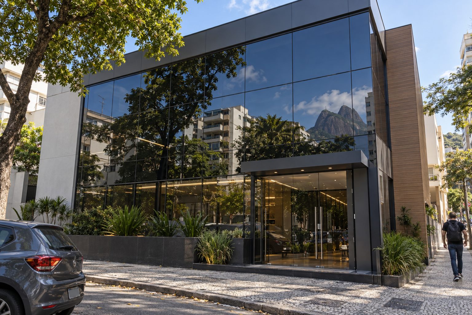 Fachada comercial em pele de vidro